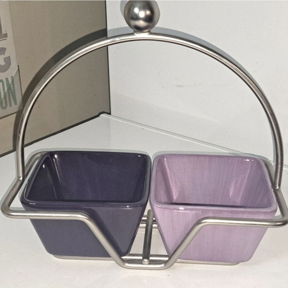 Pampered Chef Simple Additions Brushed Silvertone Small Caddy with 2 Bowls